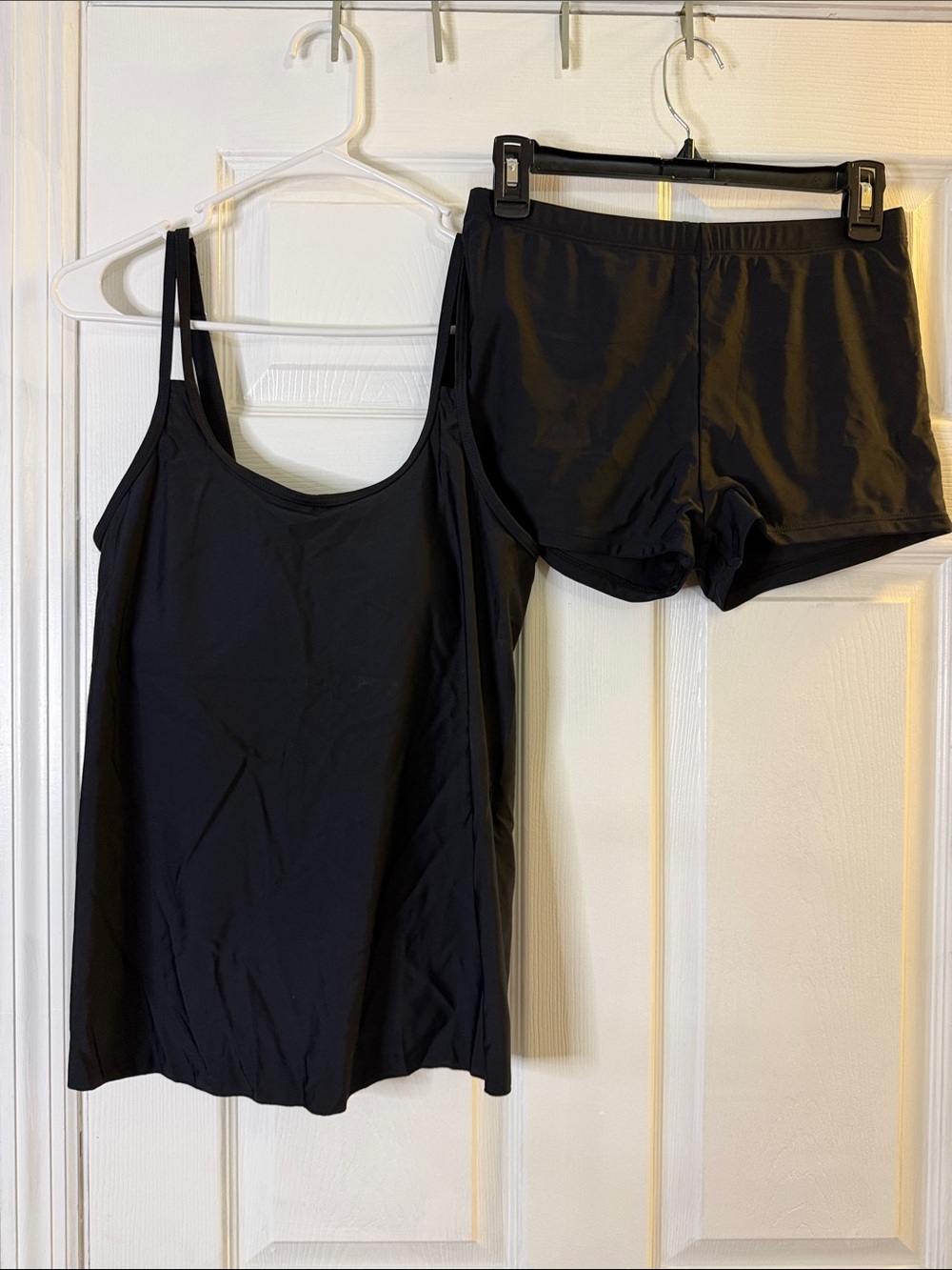 Black Womens Tankini Top & Swim Shorts - Classic Two-Piece Swim Set